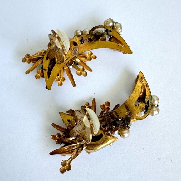 Vintage Originals By ROBERT Earrings Clip On Ear Climber AB Crystal Pearl Signed - Picture 7 of 10